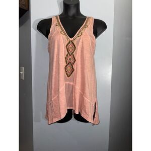 Free People Focus on Center beaded and stud embellishments tank oversized Small